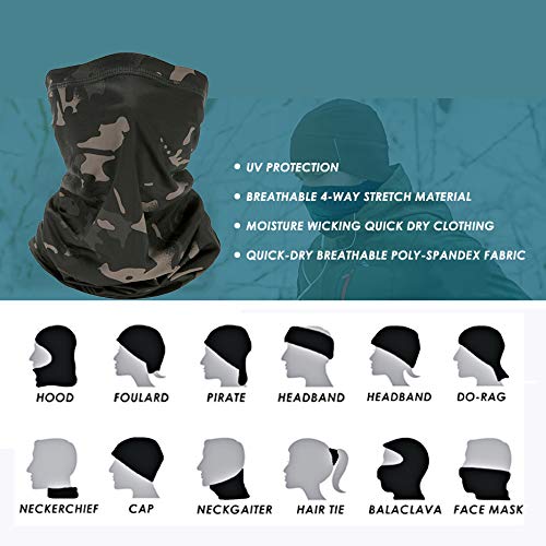 TOWNCAT Bandana para la Cabeza, pasamontañas de protección Solar Multifuncional contra Rayos UV, Gorro elástico, redecilla Transpirable, para Acampar, Correr, Motociclismo (Camuflaje negro)