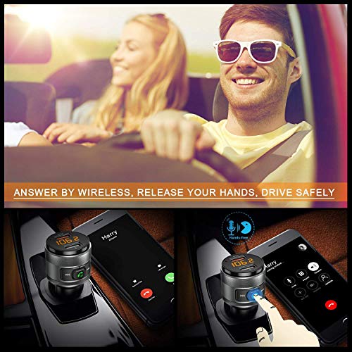 Transmisor de FM, Vorstik Bluetooth Transmisor FM para Coche, Adaptador de Radio, Manos Libres mM3 Mechero Coche con QC3.0, Cargador de Coche Doble USB