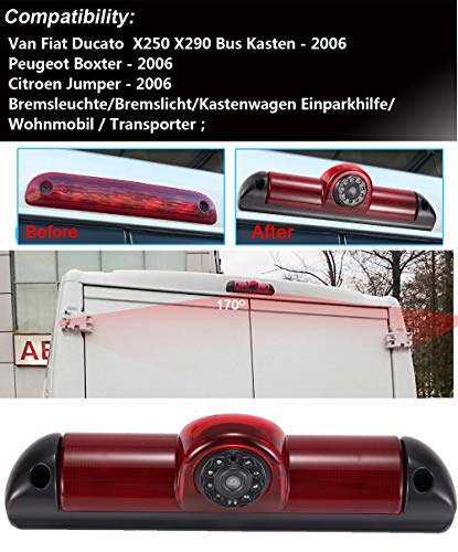 Transporter Van Visión Nocturna IR Luz de Freno Cámara de Marcha Atrás,Alta Definición y Amplio Ángulo de Visión, Cámara de Visión Trasera para Fiat Ducato X250 Peugeot Boxter Citroen Jumper Dodge