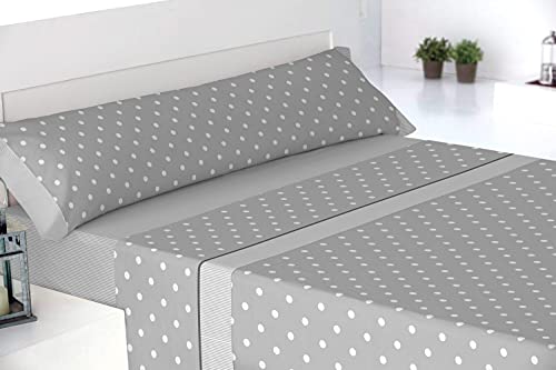 Trapposhome Sabanas Estampadas Juego 3 Piezas. Poliester Algodon. Juego Sabanas Encimera, Bajera Ajustable y Funda Almohada. Diseño Calidad. Color Motas Gris. Cama 150 cm