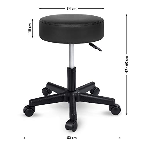 TRESKO Taburete con Ruedas Taburete Giratorio cosmético de Trabajo Consulta, Regulable en Altura, Giratorio en 360°, con Asiento Acolchado de 10 cm y 8 Variantes de Colores (Negro)