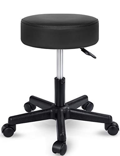 TRESKO Taburete con Ruedas Taburete Giratorio cosmético de Trabajo Consulta, Regulable en Altura, Giratorio en 360°, con Asiento Acolchado de 10 cm y 8 Variantes de Colores (Negro)