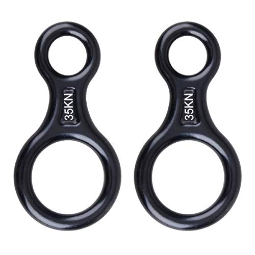 TRIWONDER Descensor de Escalada Aluminio Anillo 35KN Rappel Figura 8 Accesorio Escalada al Aire Libre (Negro - 2 pcs)