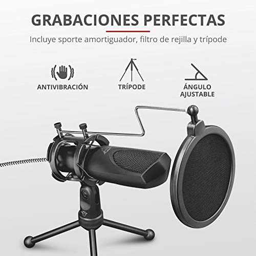 Trust Gaming GXT 232 Mantis Micrófono USB con Trípode y Filtro Pop, Micro para Streaming, Grabar, Podcast, Vlog, PC, Ordenador, Portátil, PS4, PS5 – Negro