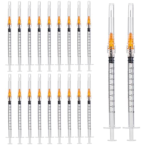 Tubo de plástico de 1 ml/cc con cabezal de 25 G-25 mm, desechable, paquete independiente, fácil de usar (20 unidades).