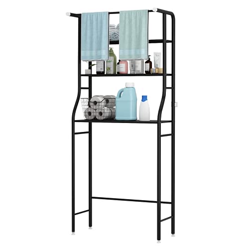 UDEAR Ahorro de Espacio en el baño, Estante Superior para Lavadora,3 estantes de baño con Soporte de Esquina,con Barra para Colgar, Estante para baño，Negro