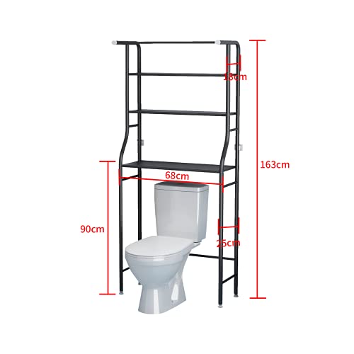 UDEAR Ahorro de Espacio en el baño, Estante Superior para Lavadora,3 estantes de baño con Soporte de Esquina,con Barra para Colgar, Estante para baño，Negro