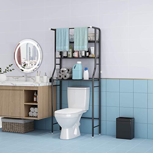 UDEAR Ahorro de Espacio en el baño, Estante Superior para Lavadora,3 estantes de baño con Soporte de Esquina,con Barra para Colgar, Estante para baño，Negro