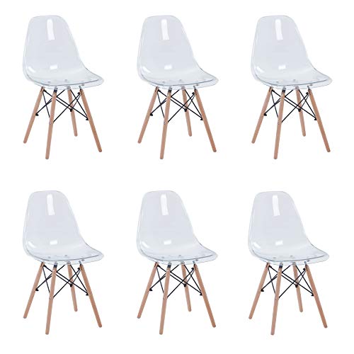 Uderkiny Juego de 4/6 sillas Sillas Transparentes con Patas de Haya Adecuado para sillas de Comedor en Sala de Estar Cocina y Oficina (Transparente-6)