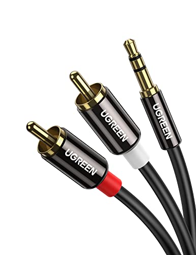 UGREEN Cable Jack a 2RCA, Cable de Audio 3.5mm a 2RCA con HiFi Sonido, Minijack a RCA Macho Audio Estéreo Cable para Móvil, Tablet, PC, Reproductor MP3, iPod, Amplificador, Altavoz, TV, DVD, 5 Metros