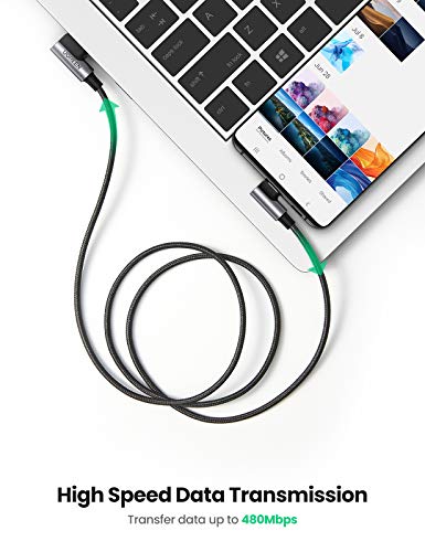 UGREEN Cable USB Tipo C 90 Grados (2 Pack 1m+2m) Carga Rápida 3A Cable Codo Nylon Trenzado para Móvil USB C Samsung Note S20 S10 S9 A50 A60 A70 A21 A51, Xiaomi Redmi 9 Note 7 8 Mi 9 A2 Huawei P30 P20