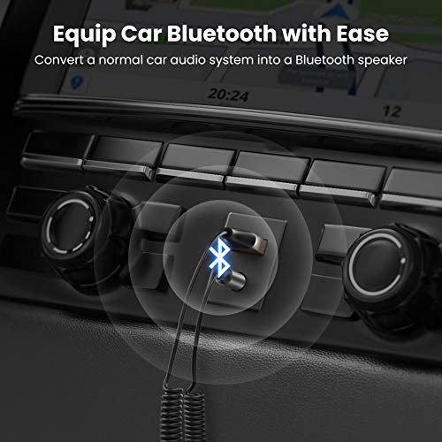 UGREEN Receptor Bluetooth 5.0, USB Aux Bluetooth Coche Micrófono Incorporado, A2DP Audio Estéreo Kits de Manos Libres para Automóvil, Adaptador Jack Bluetooth para Altavoces y Coche con Cable Elástico