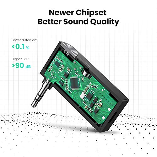 UGREEN Receptor Bluetooth Audio Coche, Bluetooth Coche Aux con Micrófono para Llamadas Manos Libres, HiFi Estéreo Adaptador Bluetooth Jack 3.5 para Radio del Coche, Altavoz, Auriculares, Amplificador