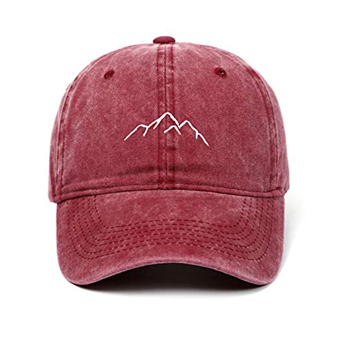 UKKD Gorra de béisbol Lavado Mountain Hat Hombre Hombres Gorra Deportes Al Aire Libre Retro Béisbol Gorra Hip Hop Bordado Cordillera De Montaña Snapback Hat-Wine Red,Adult Size