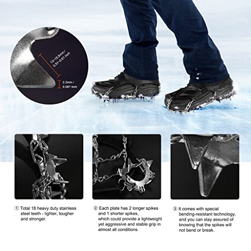 Unigear Crampones Ligero de Nieve Hielo 18 Puntas Dientes De Acero Zapatos Antideslizante para Cámping Alpinismo Acampada Senderismo Marcha Invierno