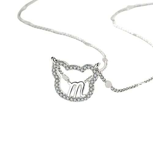 Uniqueheart Mujer Collar Hueco Forma de Oso con Letra M Collar Diamante Cadena de Clavícula Cadena de Metales de Eslabones Huecos Gargantilla Collar - Plata