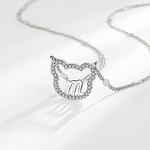 Uniqueheart Mujer Collar Hueco Forma de Oso con Letra M Collar Diamante Cadena de Clavícula Cadena de Metales de Eslabones Huecos Gargantilla Collar - Plata