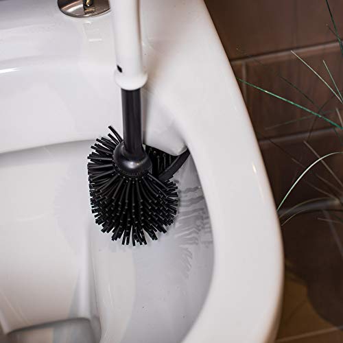 UPP escobilla de Inodoro de Silicona I Cepillo de Inodoro de Silicona Antiadherente I escobilla de baño con Soporte I Cepillo y Base Soporte para baño con Limpiador de Bordes (43cm, Ø 11 cm, Negro)