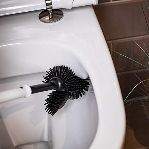 UPP escobilla de Inodoro de Silicona I Cepillo de Inodoro de Silicona Antiadherente I escobilla de baño con Soporte I Cepillo y Base Soporte para baño con Limpiador de Bordes (43cm, Ø 11 cm, Negro)