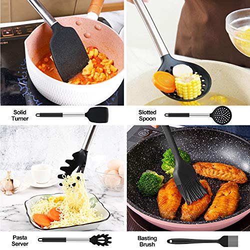 Utensilios de Cocina, WisFox 17 Piezas Resistente al Calor y Antiadherente Utensilios Cocina de Silicona y Acero Inoxidable, 15pcs Ganchos