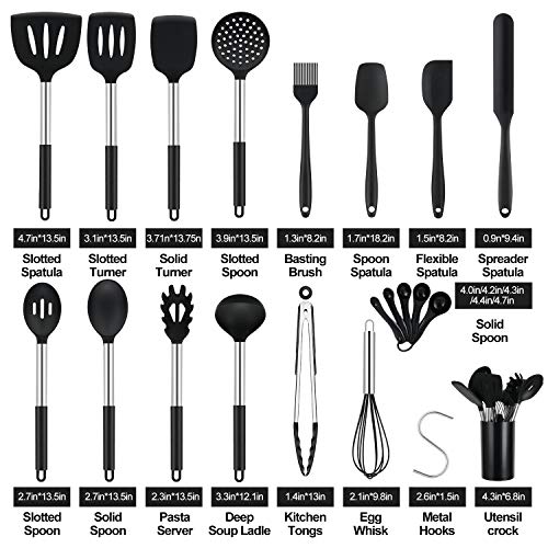 Utensilios de Cocina, WisFox 17 Piezas Resistente al Calor y Antiadherente Utensilios Cocina de Silicona y Acero Inoxidable, 15pcs Ganchos