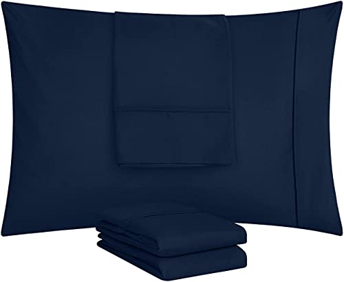 Utopia Bedding Funda Almohada 50x75cm - Juego De 4 Funda De Almohada De Suave Microfibra Cepillada con Cierre De sobre - Azul Marino