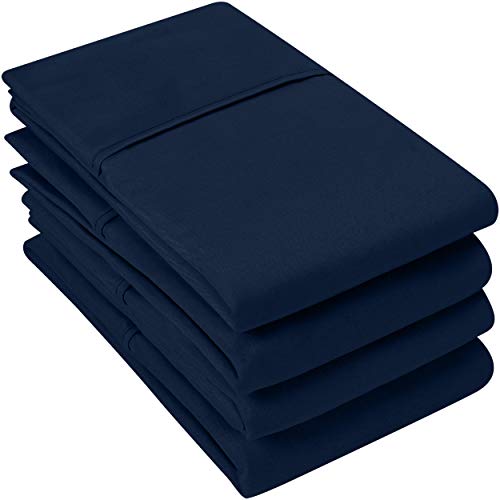 Utopia Bedding Funda Almohada 50x75cm - Juego De 4 Funda De Almohada De Suave Microfibra Cepillada con Cierre De sobre - Azul Marino