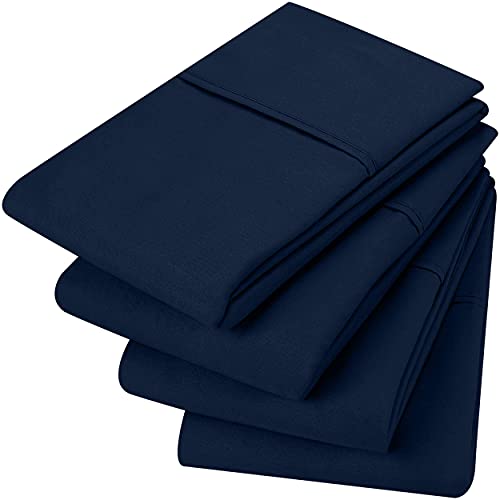 Utopia Bedding Funda Almohada 50x75cm - Juego De 4 Funda De Almohada De Suave Microfibra Cepillada con Cierre De sobre - Azul Marino