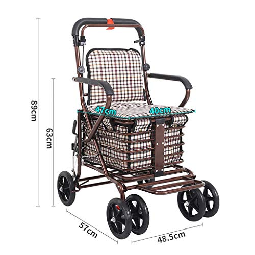 UWY Carrito de la Compra de Scooter Viejo Carrito de Hombre Viejo Plegable Puede Empujar Puede Sentarse Andador con Asiento Carrito de Compras de Cuatro Ruedas