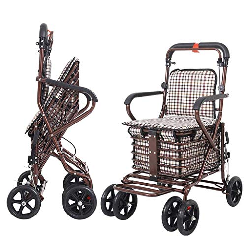 UWY Carrito de la Compra de Scooter Viejo Carrito de Hombre Viejo Plegable Puede Empujar Puede Sentarse Andador con Asiento Carrito de Compras de Cuatro Ruedas