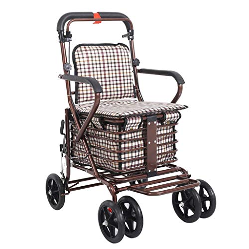 UWY Carrito de la Compra de Scooter Viejo Carrito de Hombre Viejo Plegable Puede Empujar Puede Sentarse Andador con Asiento Carrito de Compras de Cuatro Ruedas