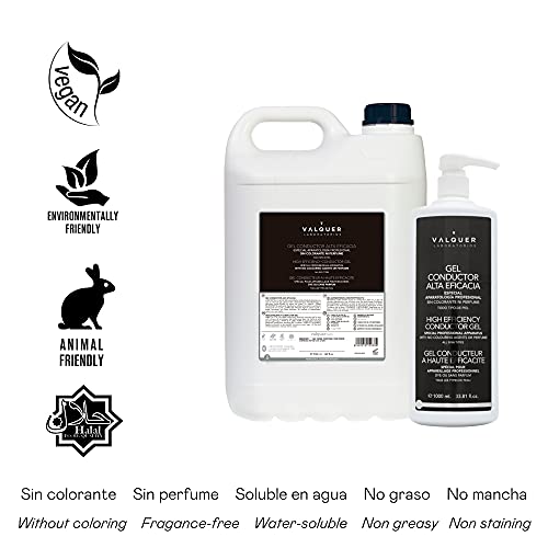 Válquer Gel Conductor para uso profesional (ultrasonidos, electroterapia,etc). Alta eficacia. Gel de contacto. Vegano. Gel conductor estética. Aparatología profesional