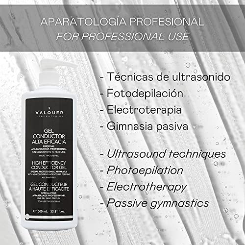 Válquer Gel Conductor para uso profesional (ultrasonidos, electroterapia,etc). Alta eficacia. Gel de contacto. Vegano. Gel conductor estética. Aparatología profesional