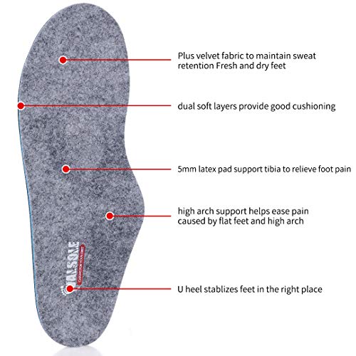 VALSOLE Plantillas Ortopédicas soportes de arco y talones la absorción de choque- para el dolor de talón, pie plano, Fascitis Plantar, dolor de rodilla y espalda (38-39 EU (250mm), gray-V107D)