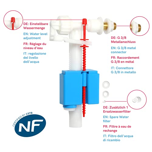 Válvula de flotador universal, Mecanismo de alimentacion para cisternas de plástico y cerámica. Gratis filtro de agua