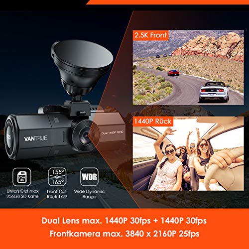 VANTRUE N2S 4K GPS Dashcam doble 1440P Cámara, visión nocturna de corte infrarrojo, monitoreo de estacionamiento las 24H, 3840x 2160P frontal, Supercondensador 320° salpicadero Sensor G Máx.26GB