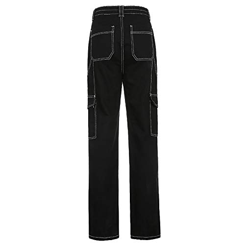 Vaqueros de mujer Y2K con cintura alta - Eauptffy pantalones vaqueros sueltos, hip hop, estilo boyfriend, estilo vintage, rectos, para chica eléctrica, pierna ancha, pantalones de ocio, Negro , M