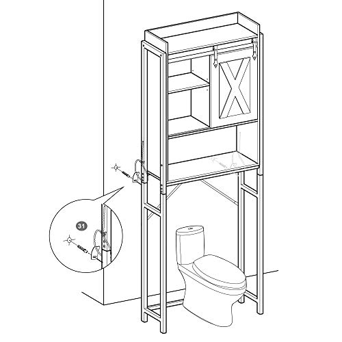 VASAGLE Estantería de Inodoro, Estantería de baño, para Lavadora, con Armario pequeño, Marco de Acero, Estable, Montaje Simple, Estilo Industrial, 64 x 24 x 171 cm, Marrón Rústico y Negro BTS003B01