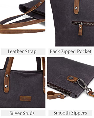 VASCHY Bolso Mujer Grande Shopper Bandolera para Portatil 15.6 Pulgadas Ordenador Impermeable Portadocumentos Bolsos para Universitarias Trabajo con Bolso Cartera Desmontable Gris