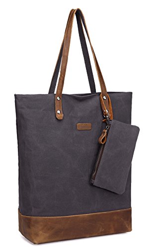 VASCHY Bolso Mujer Grande Shopper Bandolera para Portatil 15.6 Pulgadas Ordenador Impermeable Portadocumentos Bolsos para Universitarias Trabajo con Bolso Cartera Desmontable Gris