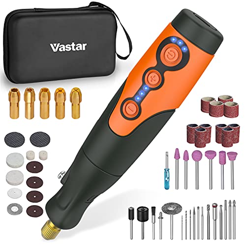 Vastar Mini Amoladora Eléctrica, Con 51 Accesorios,Herramientas Rotativas, Kit de Mini Taladro Manualidades Inalámbricas de 3.7V, Con luz LED, Para Proyectos de Manualidades y Creación de Bricolaje.