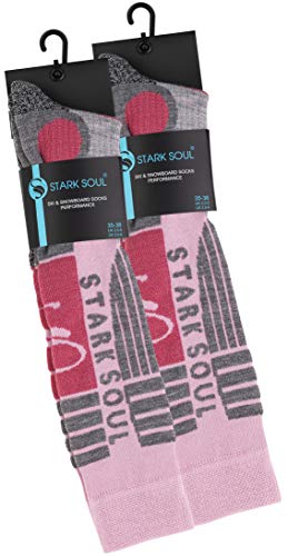 VCA - 2 pares de calcetines funcionales de esquí para mujer, calcetines de esquí con acolchado especial, Otoño-Invierno, Mujer, color Rosa oscuro/gris., tamaño 35-38