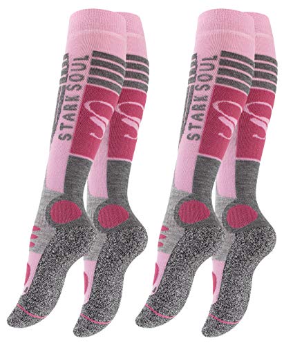 VCA - 2 pares de calcetines funcionales de esquí para mujer, calcetines de esquí con acolchado especial, Otoño-Invierno, Mujer, color Rosa oscuro/gris., tamaño 35-38