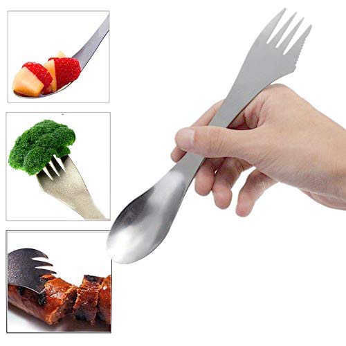 Vdealen Cubiertos de Acampada, Juego de Cubiertos de Tenedor Cuchara Cuchillo 3-en-1, Curva Ergonómica de Horquilla con Borde Dentado en la Horquilla- Ideal para Acampar, Trabajo, Viajar Llevar