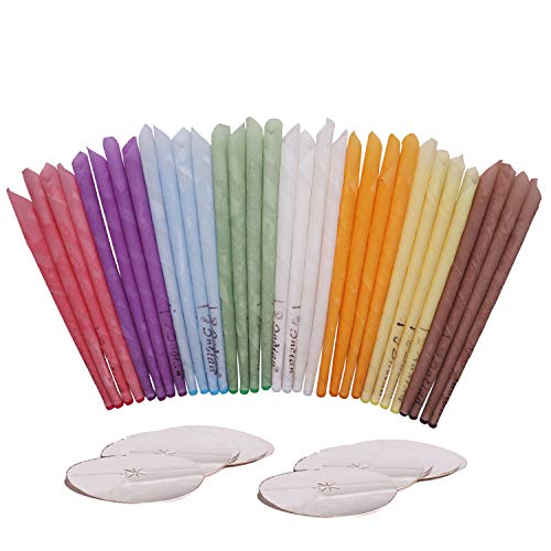 Velas para oídos, naturales, de cera de abeja, 32 unidades (8 colores), 100 % orgánicas, no tóxicas, cilíndricas, con fragancia, velas huecas con 32 discos de protección