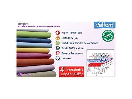 Velfont Funda Almohada Respira Transpirable hipermeable hipoalergenico Tratamiento aloevera Todas Las Medidas (90cm)