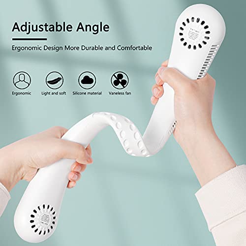 Ventilador Cuello, Ventilador Portátil sin Aspas, Ventilador de Manos Libres con Ajustable 3 Velocidades, Recargable Mini Ventilador USB para Viajes, Deportes al Aire Libre, Oficina, Hogar (Blanco)