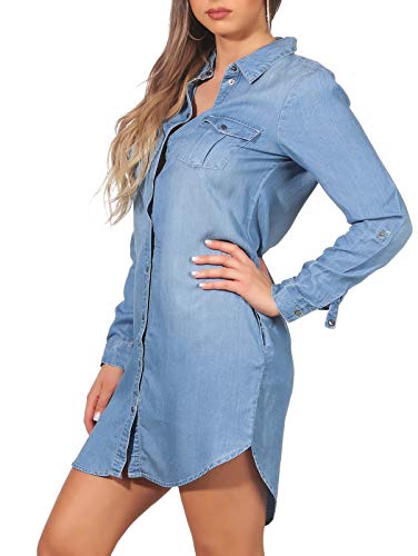 Vero Moda Vmsilla LS Short Dress Lt Bl Noos Ga Vestido, Azul (Light Blue Denim Light Blue Denim), 42 (Talla del Fabricante: Large) para Mujer