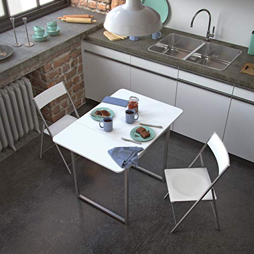 Versa Andrea Set de Mesa y Dos Sillas para Cocina, Terraza, Jardín, Balcón o Comedor, Mesa y Sillas, Set de 3 Piezas, Medidas (Al x L x An) 80 x 70 x 100 cm, Metal y PVC, Color Blanco