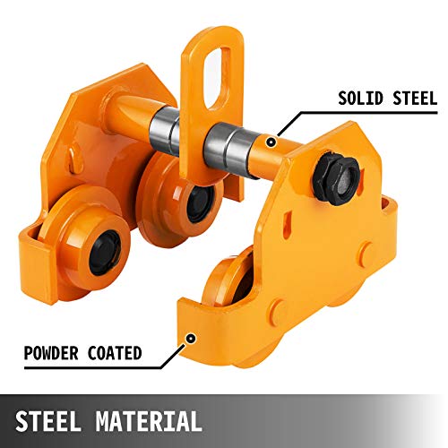 VEVOR Carro de Viga Manual para Cargas Pesadas, con Viga en I, Grúa Manual de Viga de Acero, Capacidad de Empuje de 0,5?T, Carro de Elevación de Empuje Amarillo, para Almacenes, Garajes y Fábricas